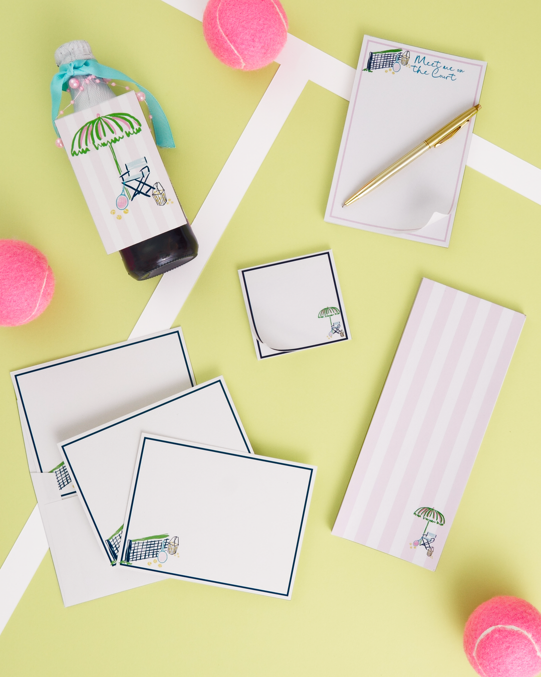 Busy Bee Gift - Meet Me on the Court Tennis Sticky Notes - 3x3 Inch Pads