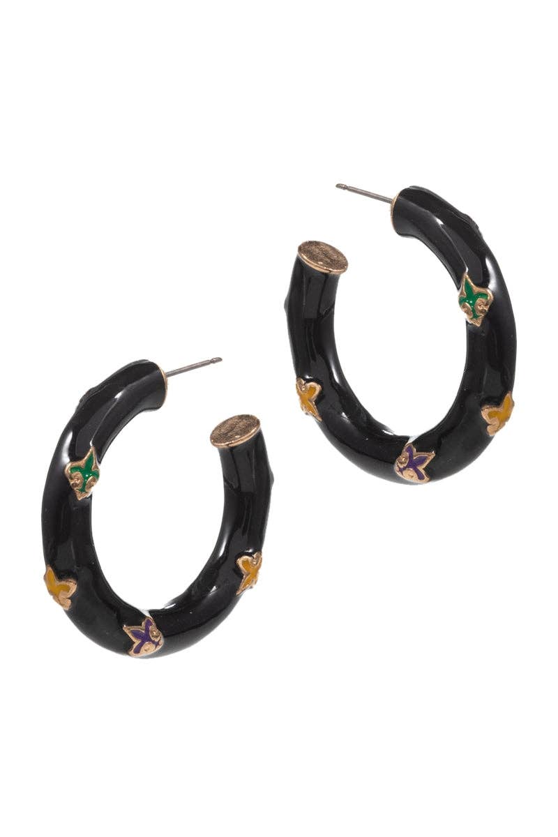 Verita Lane - Mardi Gras Fleur De Lis Enamel Hoop Earrings Hypoaller: White / ONE