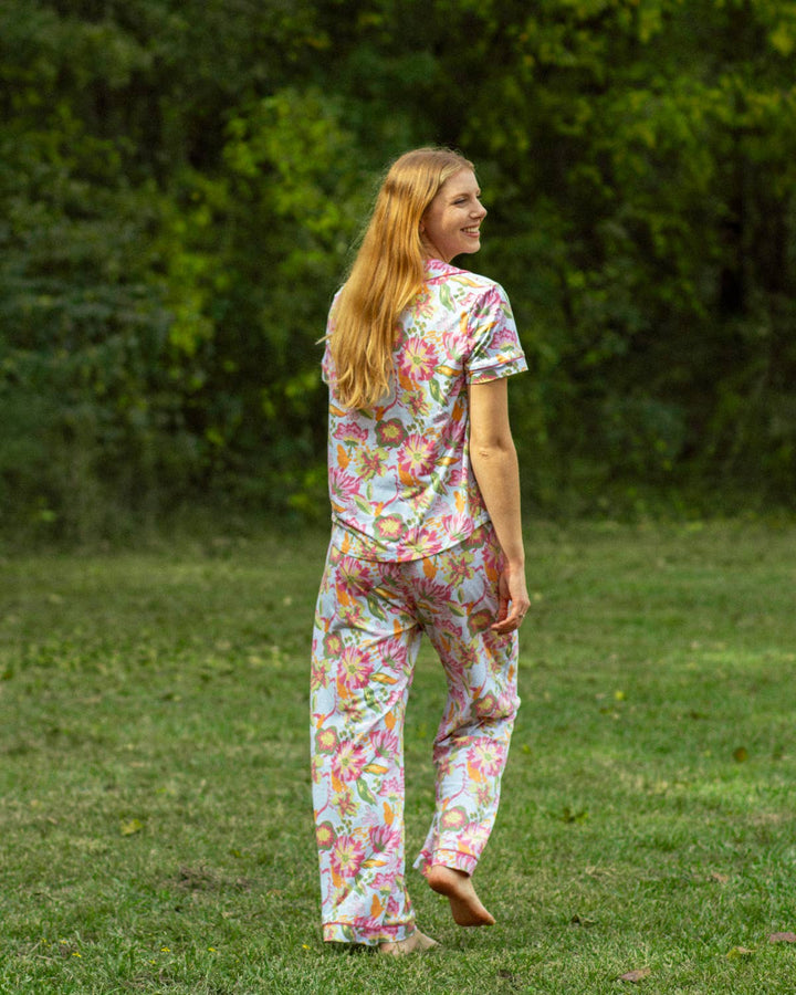 The Royal Standard - Summer Bouquet Short Sleeve Button Up Sleep Shirt   Pink/Blue/Multi   -Asst.: Large
