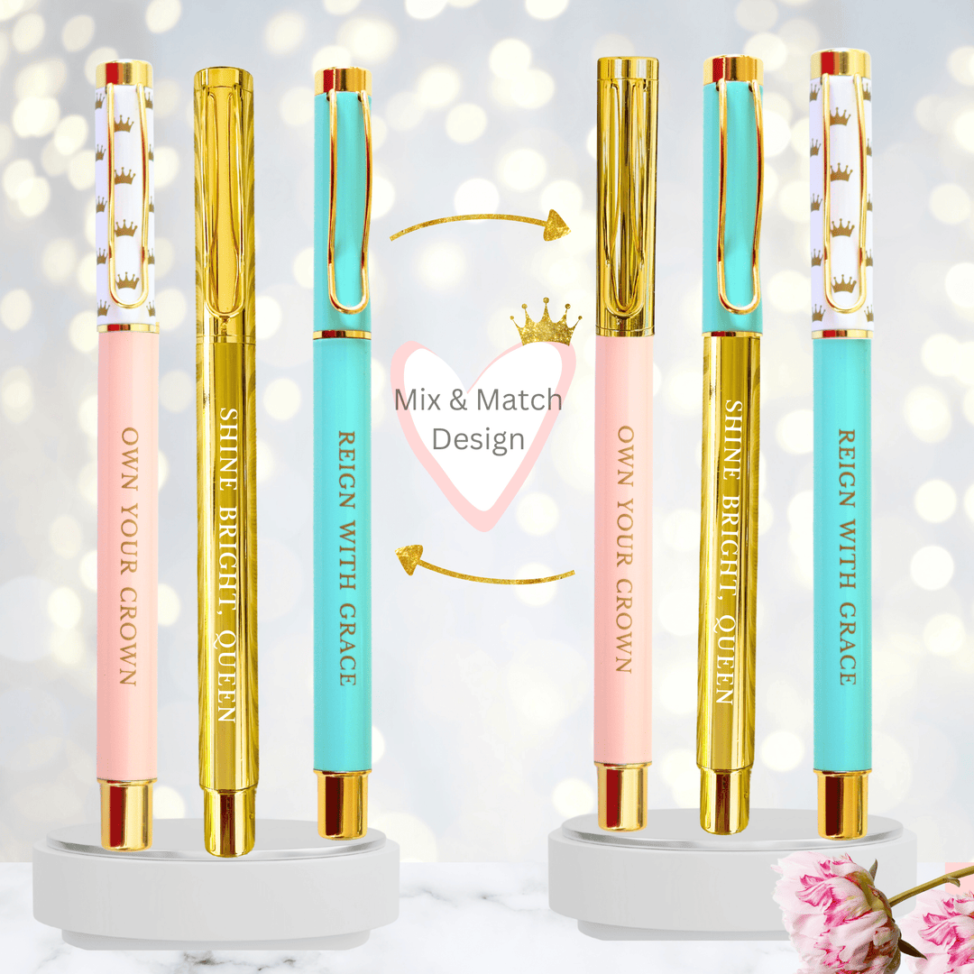 Girl Power 24/7 - Queen’s Heart Inspirational Metal Pen Set of 3