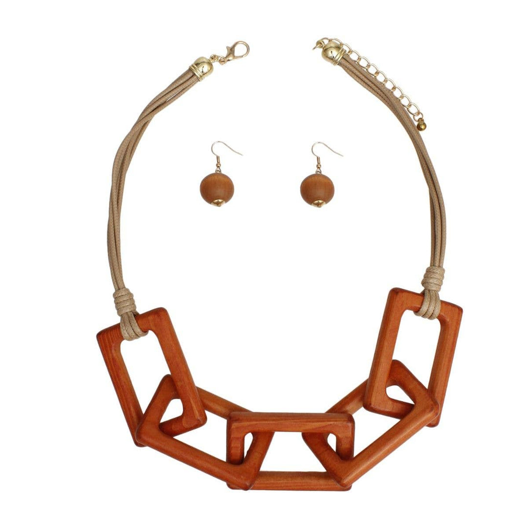 PinktownUSA - Collar Chunky Brown Wood Rectangle Link Necklace: Color: Brown / Plating: Gold / Size: 22 + 3 inches