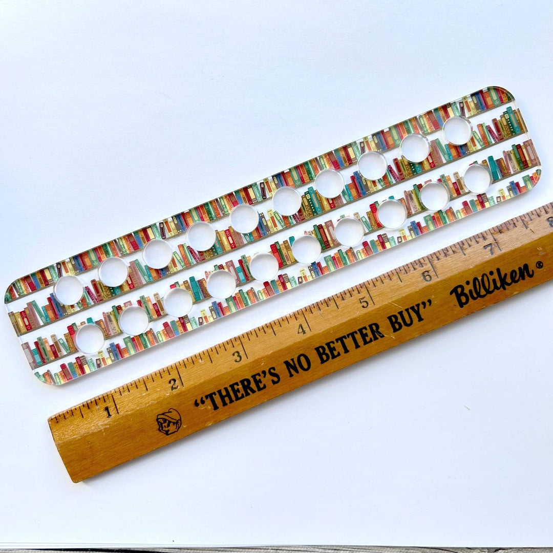 Snarky Crafter Designs - Books on a Bookshelf Embroidery Floss Organizer for 20 Colors | Reader's Transparent Thread Holder: Peacock Feathers