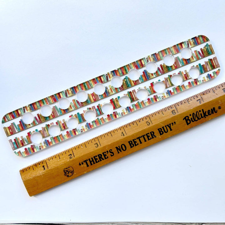 Snarky Crafter Designs - Books on a Bookshelf Embroidery Floss Organizer for 20 Colors | Reader's Transparent Thread Holder: Peacock Feathers