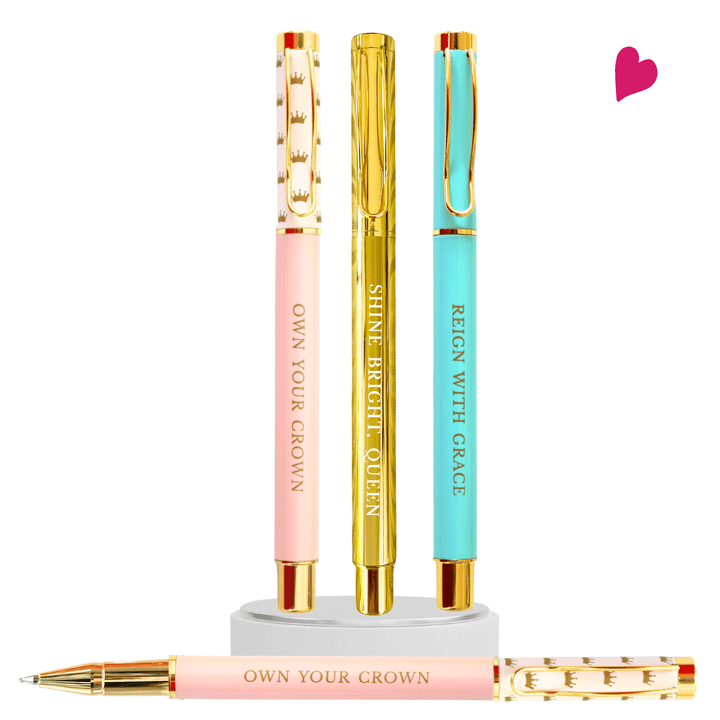Girl Power 24/7 - Queen’s Heart Inspirational Metal Pen Set of 3