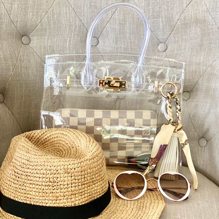 Be Clear Handbags - Amelia tassel bag charm: Taupe