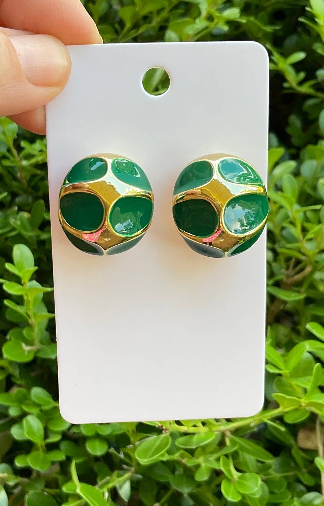 Baubles by Maggi - Vintage look gold enamel stud earrings: Green