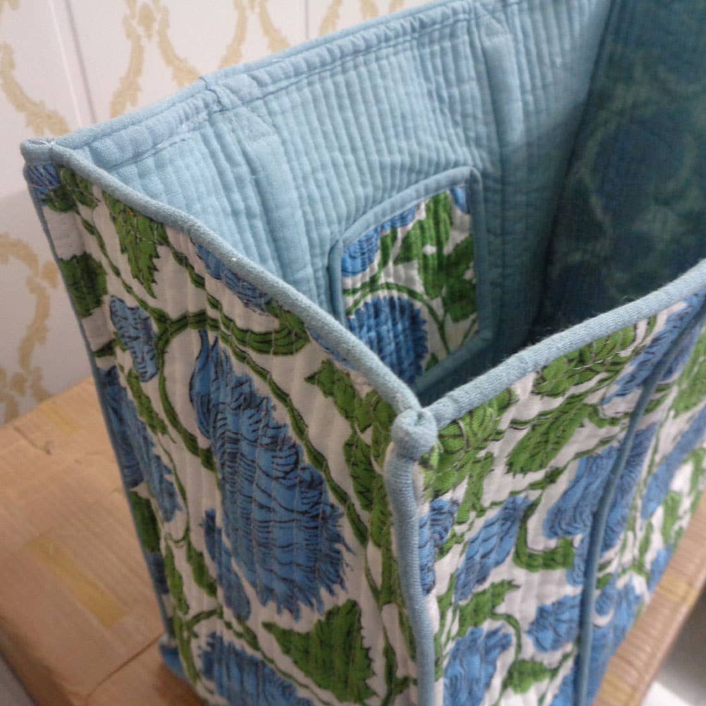 Ayras World - Kamal Aqua Printed Cotton Quilted Tote Bag