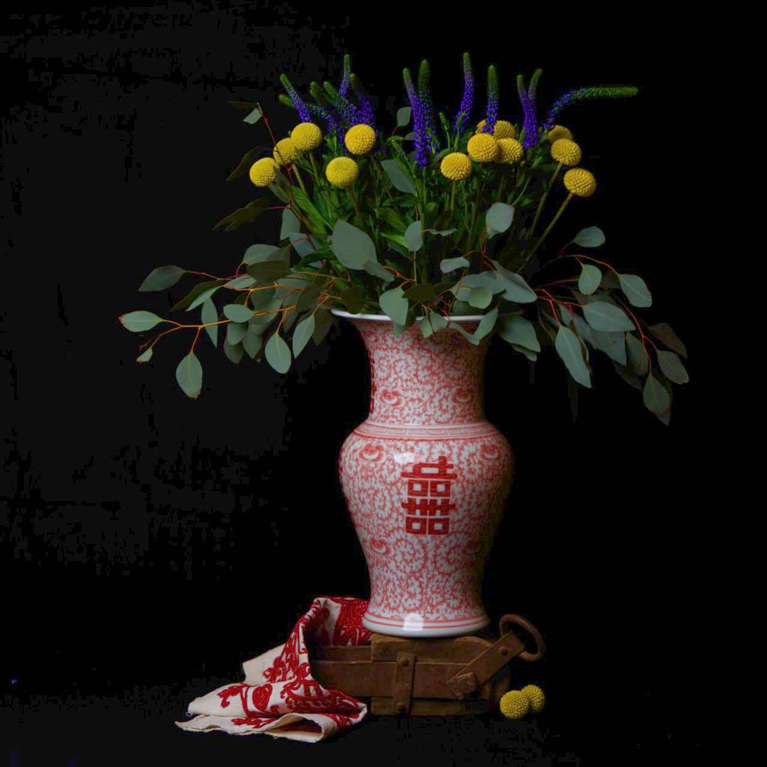 Cobalt Guild - Double Happiness Red & White Porcelain Trumpet Vase