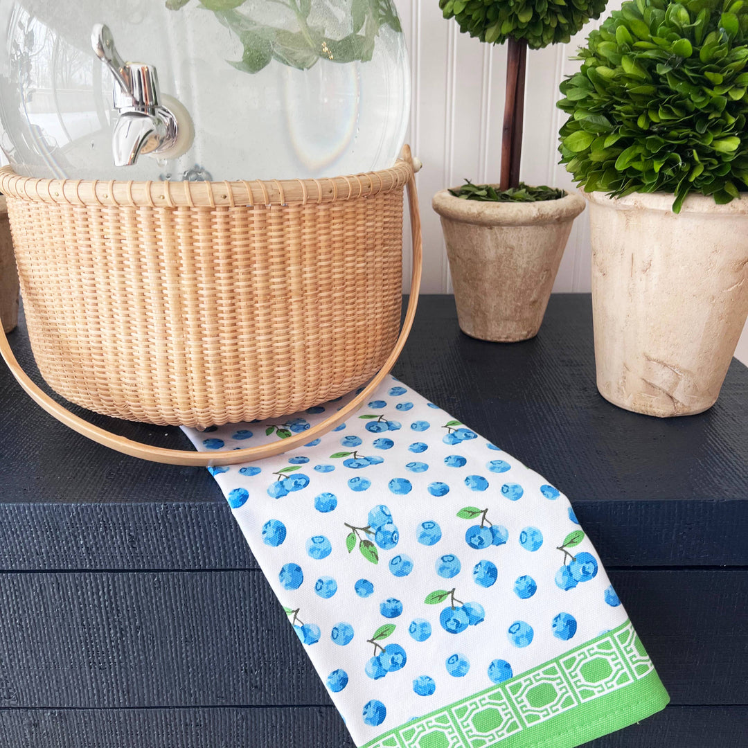 WH Hostess Social Stationery- Blueberries with Green Trim Tea Towel