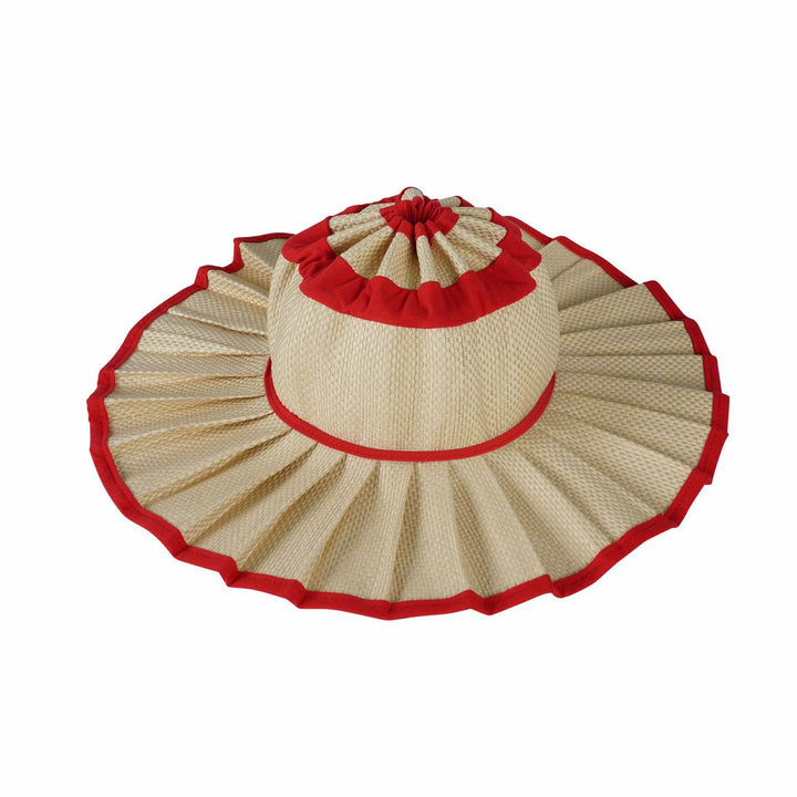 MKS America - Boho Checkered Straw Hat Foldable Beach Sun Hat: TGrass / M