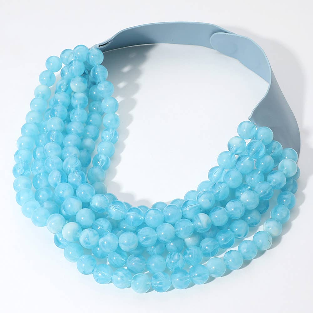 Sensibling Corp. - Chunky Acrylic Bead Layered Faux Leather Magnetic Necklace: Coral