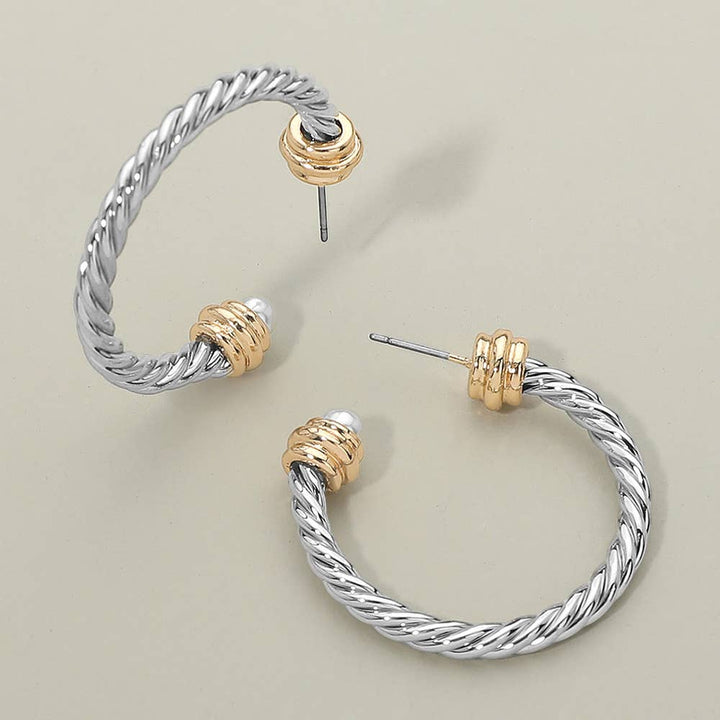 Sensibling Corp. - Two Tone Metal Rope Hoop Earrings: Silver Gold