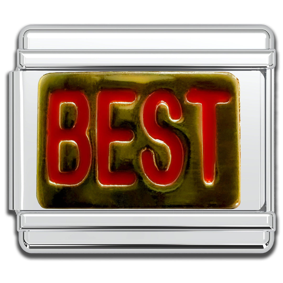 Natalia - Italian Bracelet Charm - "BEST" Red & Gold 9mm Links