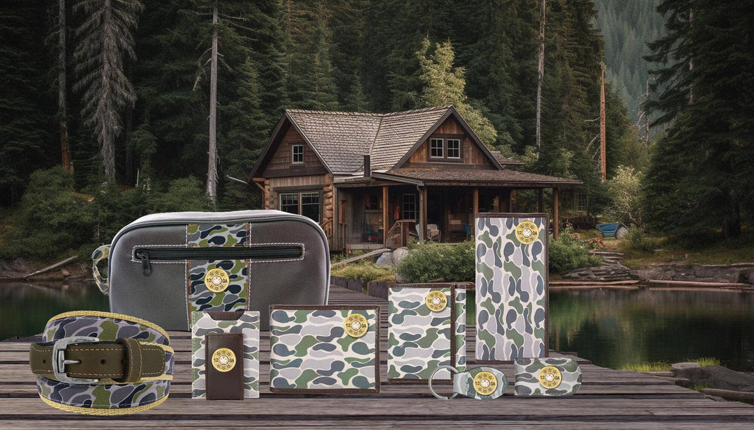 Zep-Pro - Shotshell Men's Magnetic Front Pocket Old School Camo Leather Wallet.: Green/Gray Camo