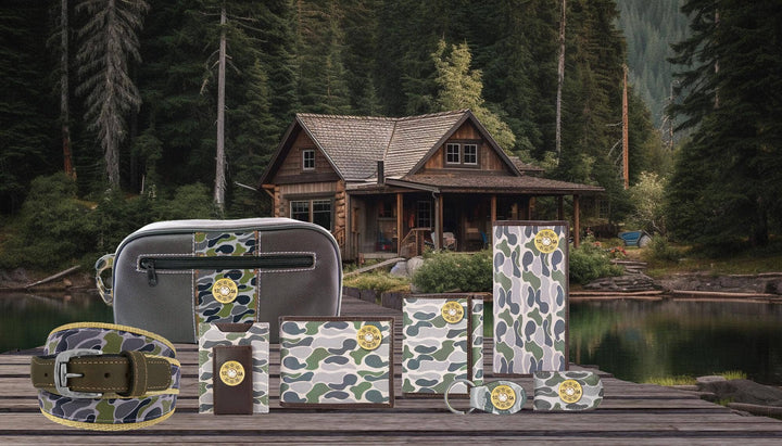 Zep-Pro - Shotshell Men's Magnetic Front Pocket Old School Camo Leather Wallet.: Green/Gray Camo