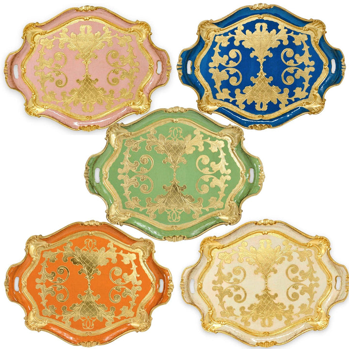 Via Graceffo - Florentine Carved Gilded Wood Tray, Large with Handles