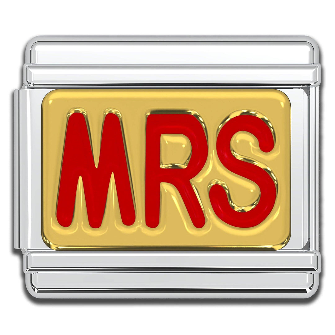 Natalia - Italian Bracelet Charm - "MRS" Red and Gold 9mm Link