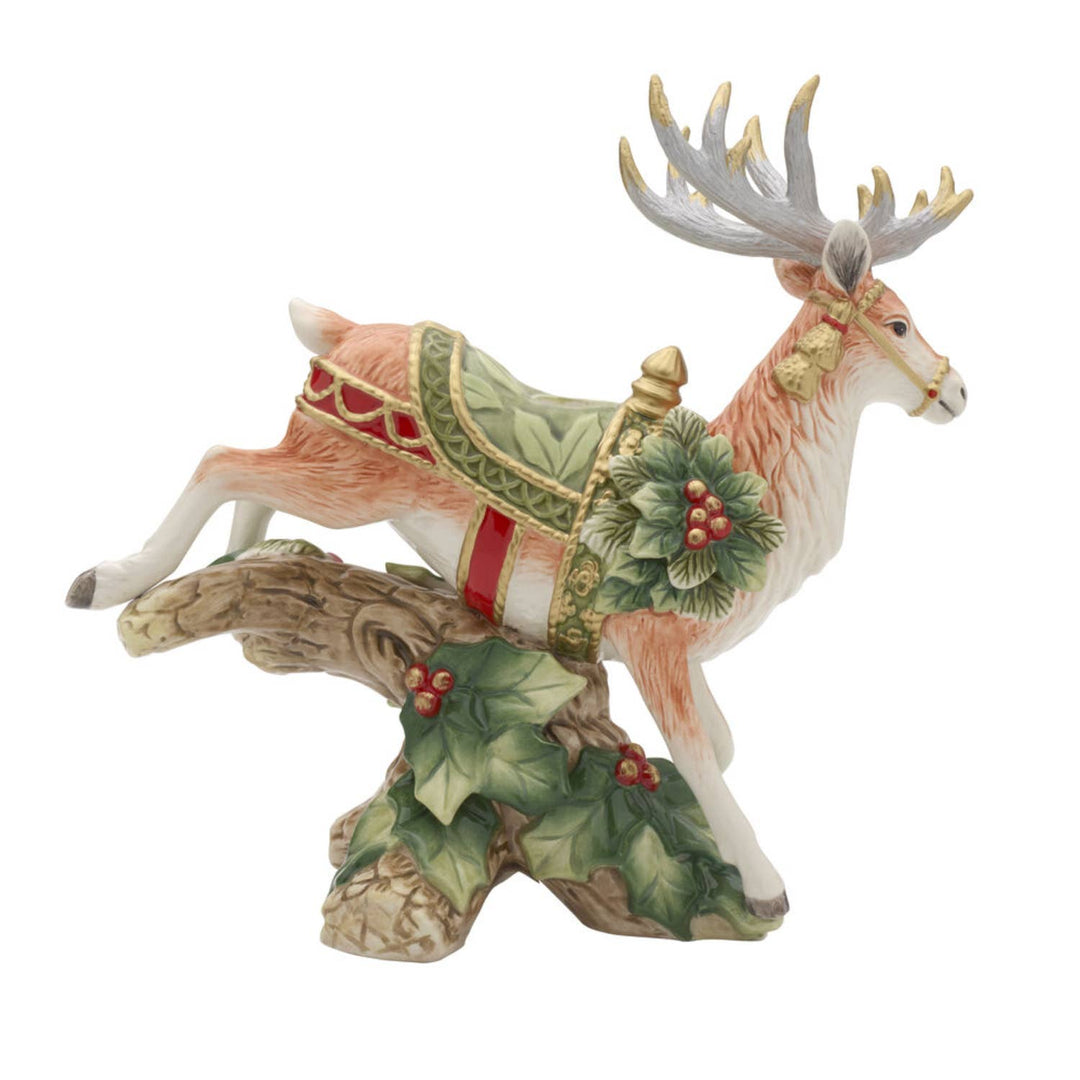 Fitz and Floyd® Mikasa® Pfaltzgraff® - Fitz & Floyd Holiday Hme Green Deer CndleHolder Gift Box Pkg: Green / Earthenware / Holiday