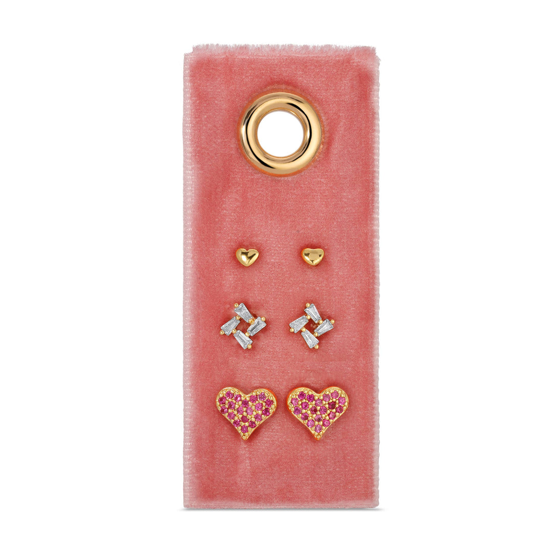 Splendid Iris - Pink Pave Heart Velvet Stud Gift Set
