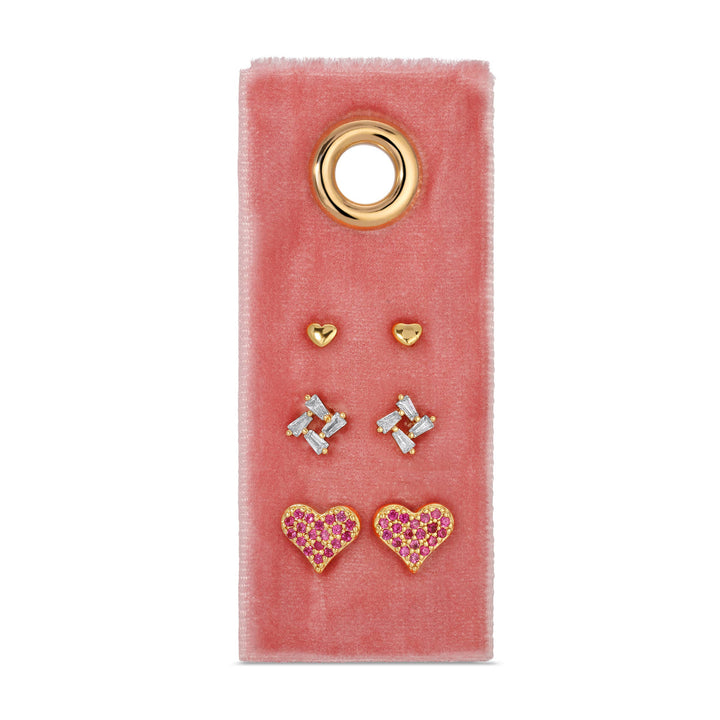 Splendid Iris - Pink Pave Heart Velvet Stud Gift Set