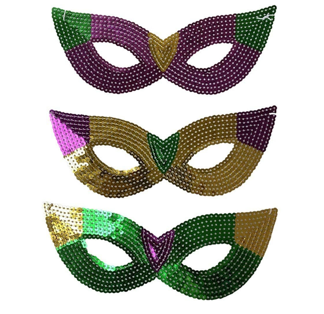 The Mardi Gras Krewe - Purple, Green and Gold Sequin Mardi Gras Masks- Bulk Supply for Parties, Balls, and Parades!: