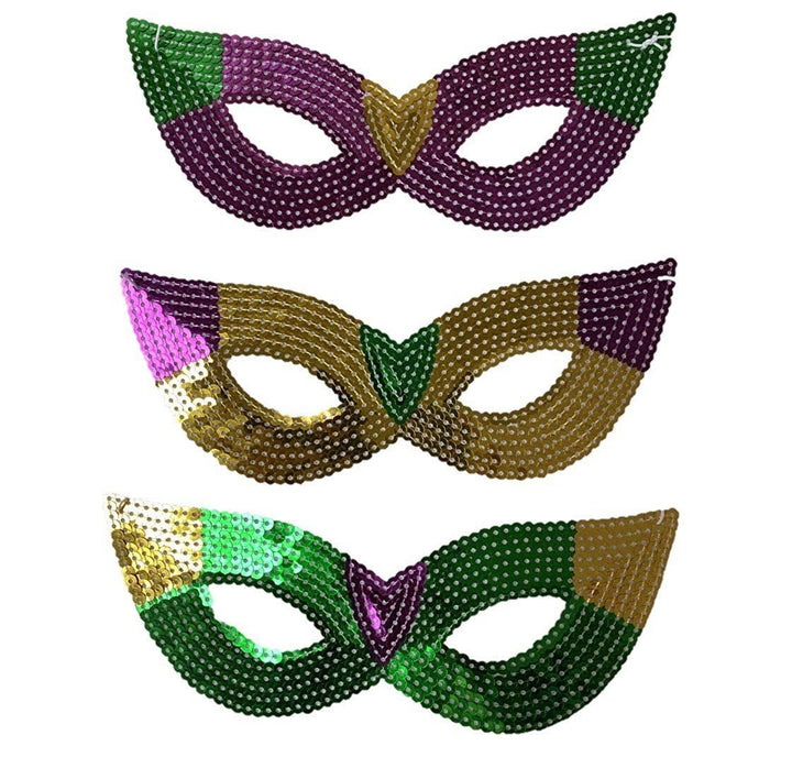 The Mardi Gras Krewe - Purple, Green and Gold Sequin Mardi Gras Masks- Bulk Supply for Parties, Balls, and Parades!: