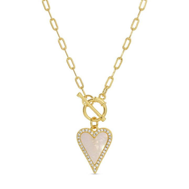 Splendid Iris - Mother of Pearl Pave Heart Toggle Necklace