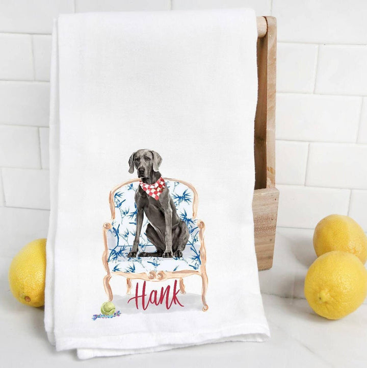 The Preppy Pineapple Home - Weimaraner Tea Towel, Watercolor Pet Portrait: No Accessory / Chinoiserie Chair