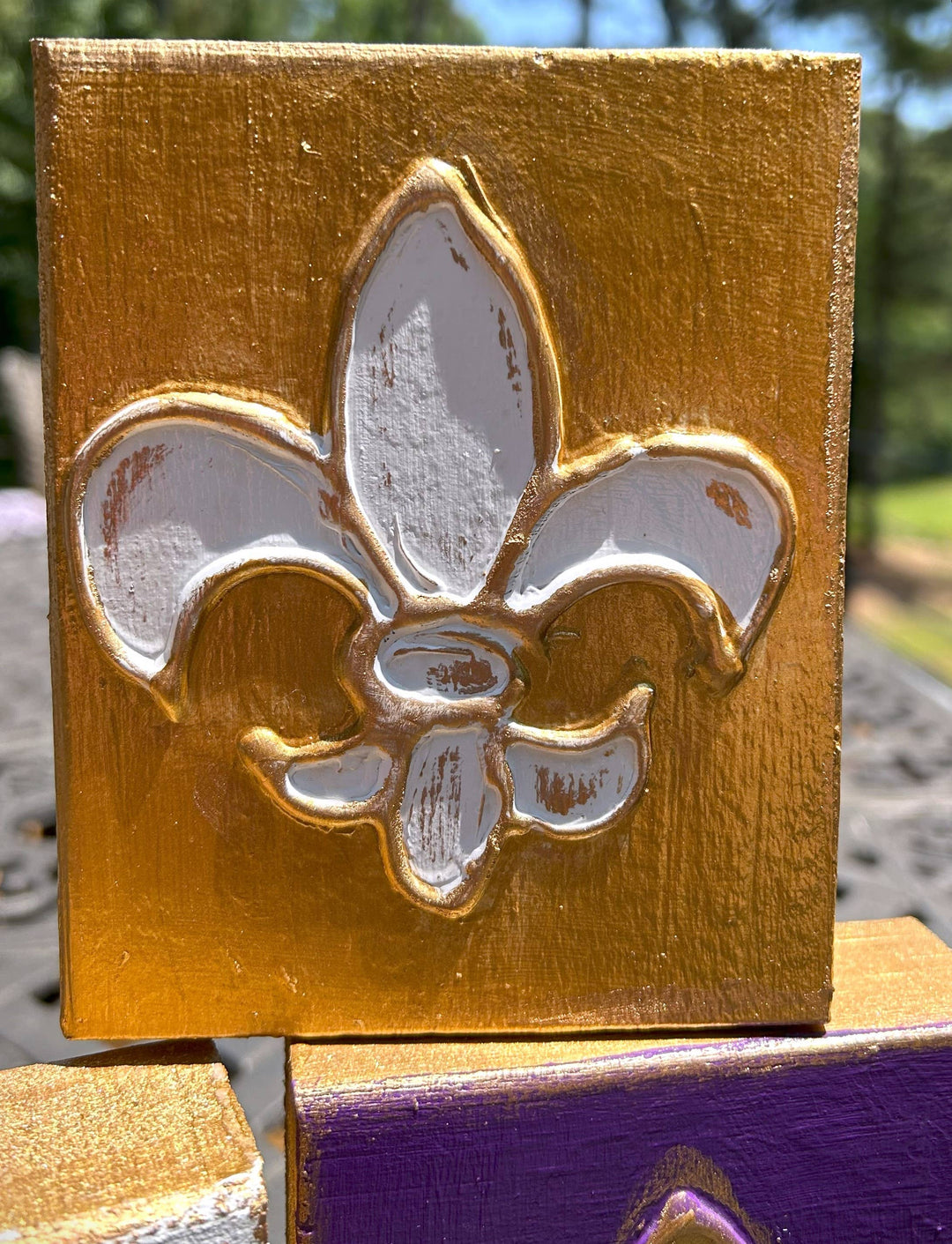 Coddiwomple - Fleur de Lis  |   French Mardi Gras New Orleans Saints: Purple background / 3x3 mini block