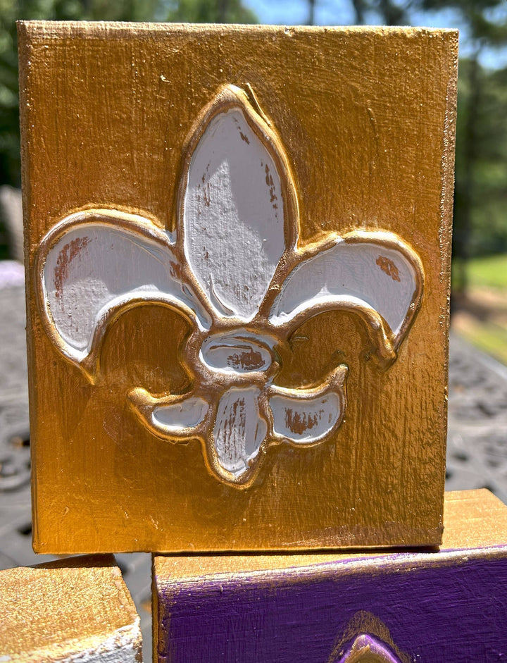Coddiwomple - Fleur de Lis  |   French Mardi Gras New Orleans Saints: Purple background / 3x3 mini block