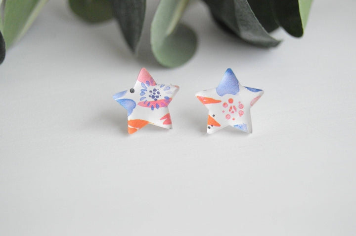 The Adorned Fox - Patriotic Watercolor Floral Stud Earrings