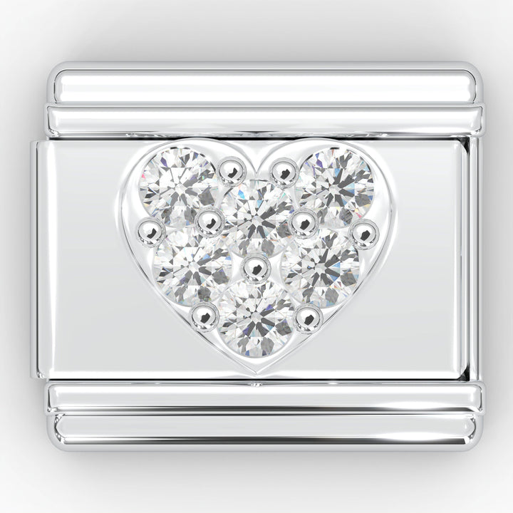 Natalia - Italian Charm Bracelet Charms - Rhinestone Heart Links: Red