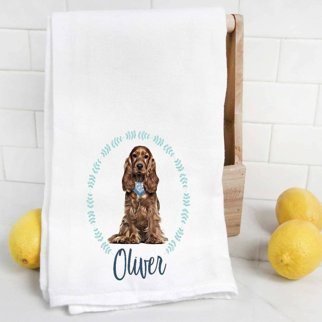 The Preppy Pineapple Home - Custom Cocker Spaniel 12 Flour Sack Towel, Dog Mom, Dog Dad, Personalized Name, Pet Name Gift, Watercolor Pet Portrait: No Accessory / Palm Chair