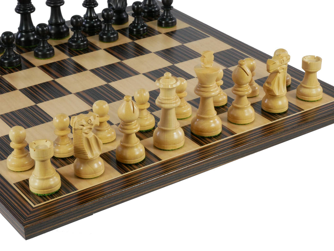 WorldWise Imports - Chess Set - 3" Black French Knight Men on Ebony/Maple Bd