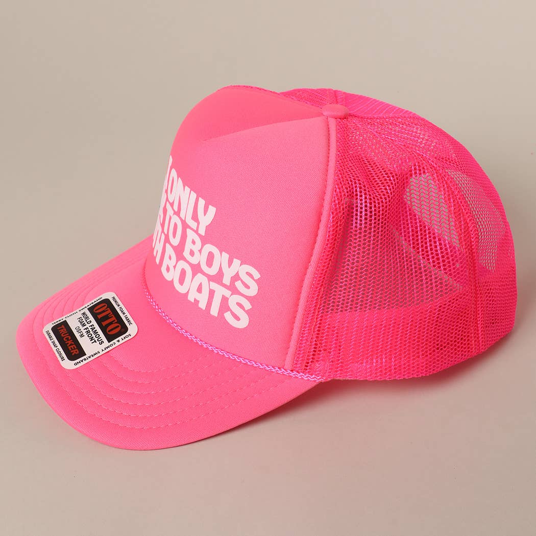 Fashion City - I Only Talk To Boys With Boats Text Mesh Back Cap: NEON BLUE / ONE SIZE