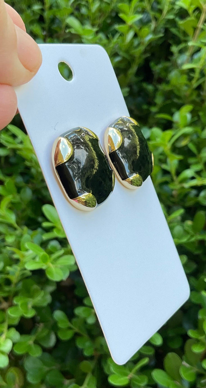 Baubles by Maggi - Vintage style button enamel earrings: Black