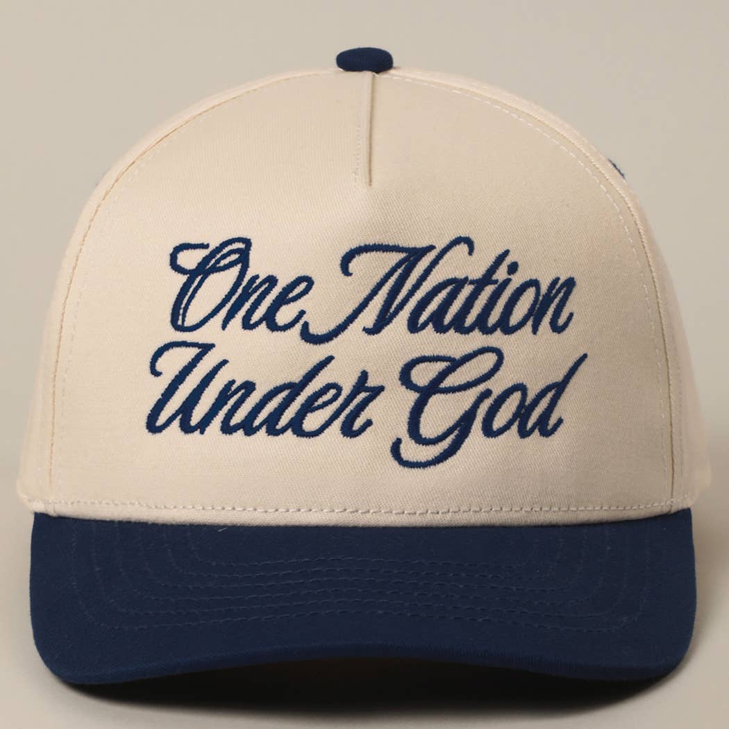 Fashion City - One Nation Under God Two-Tone Trucker Hat: NATURAL/ROYAL BLUE / ONE SIZE