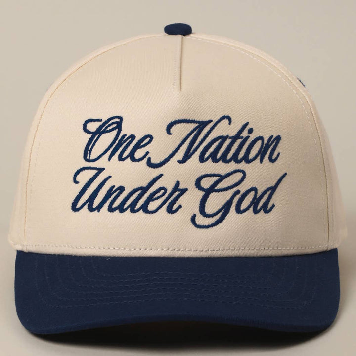 Fashion City - One Nation Under God Two-Tone Trucker Hat: NATURAL/ROYAL BLUE / ONE SIZE