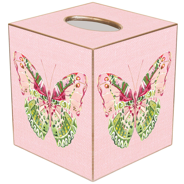 Marye-Kelley - TB7780-Butterfly on Pink Linen Tissue Box Cover: Paper Mache