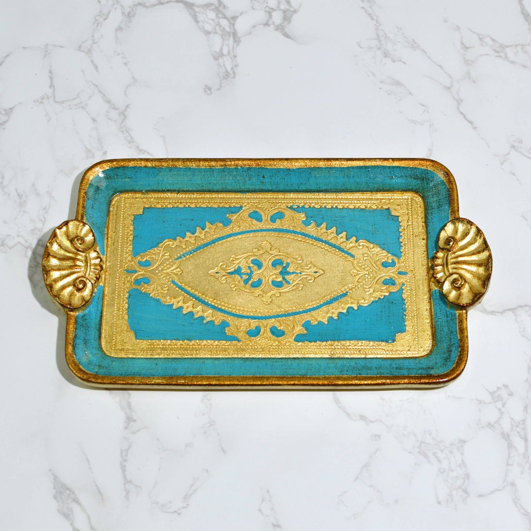 Via Graceffo - Florentine Carved Wood Rectangle Mini Tray with handles
