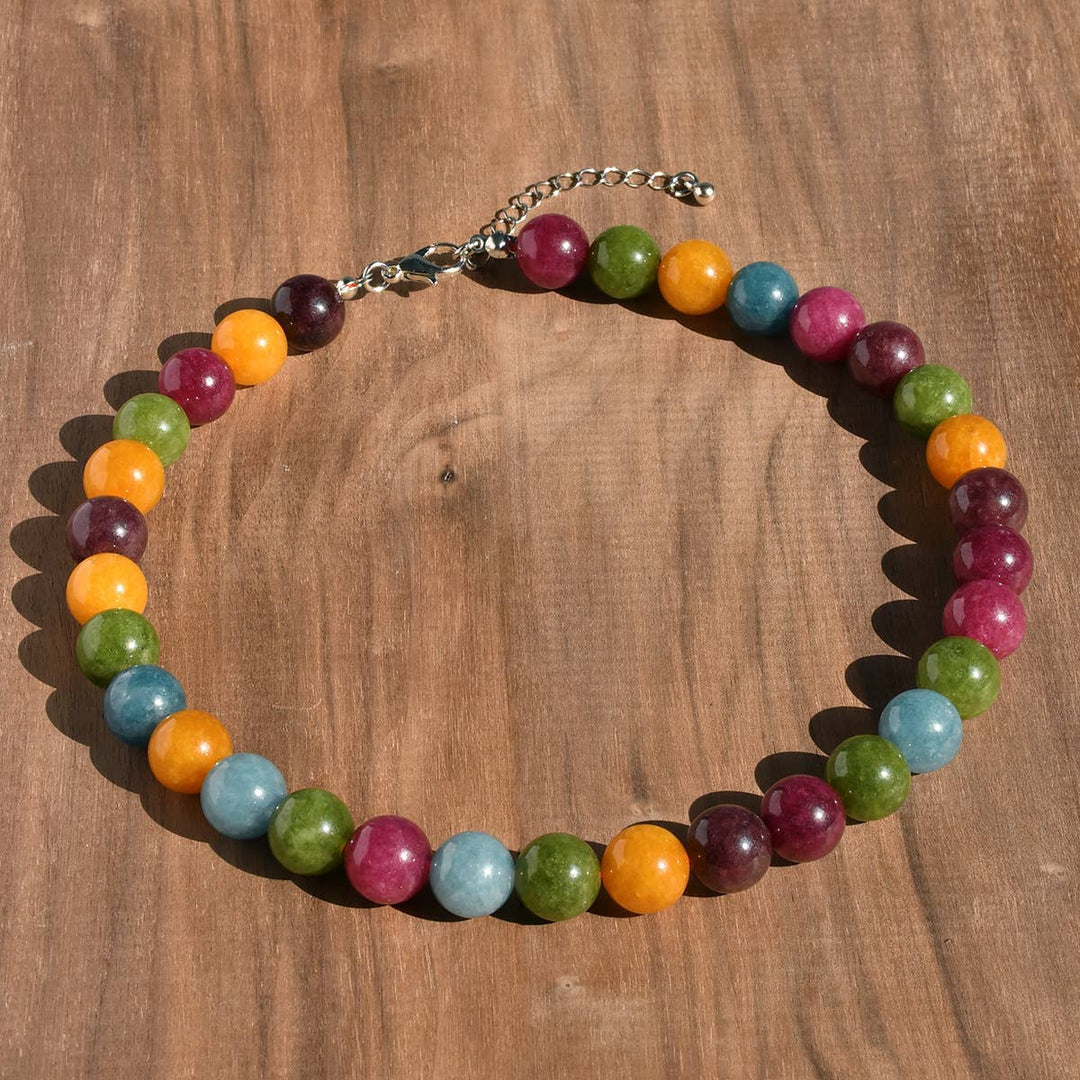 MKS America - Vintage Natural Stone Crystal Beaded Necklace: Green / M