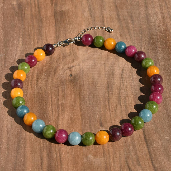 MKS America - Vintage Natural Stone Crystal Beaded Necklace: Green / M