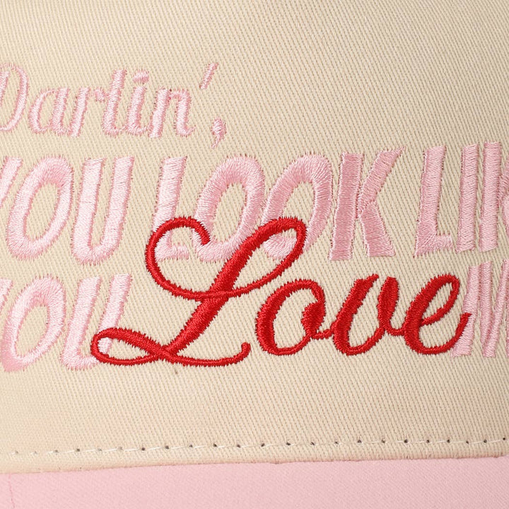Fashion City - You Look Like You Love Me Embroidery Trucker Hat: Light Pink / ONE SIZE