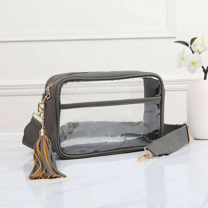 Fashion City - Solid Color Outlined Clear Crossbody Bag: CLRB / ONE SIZE