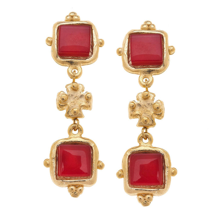 Susan Shaw - Charlotte Red French Glass Tier Earrings