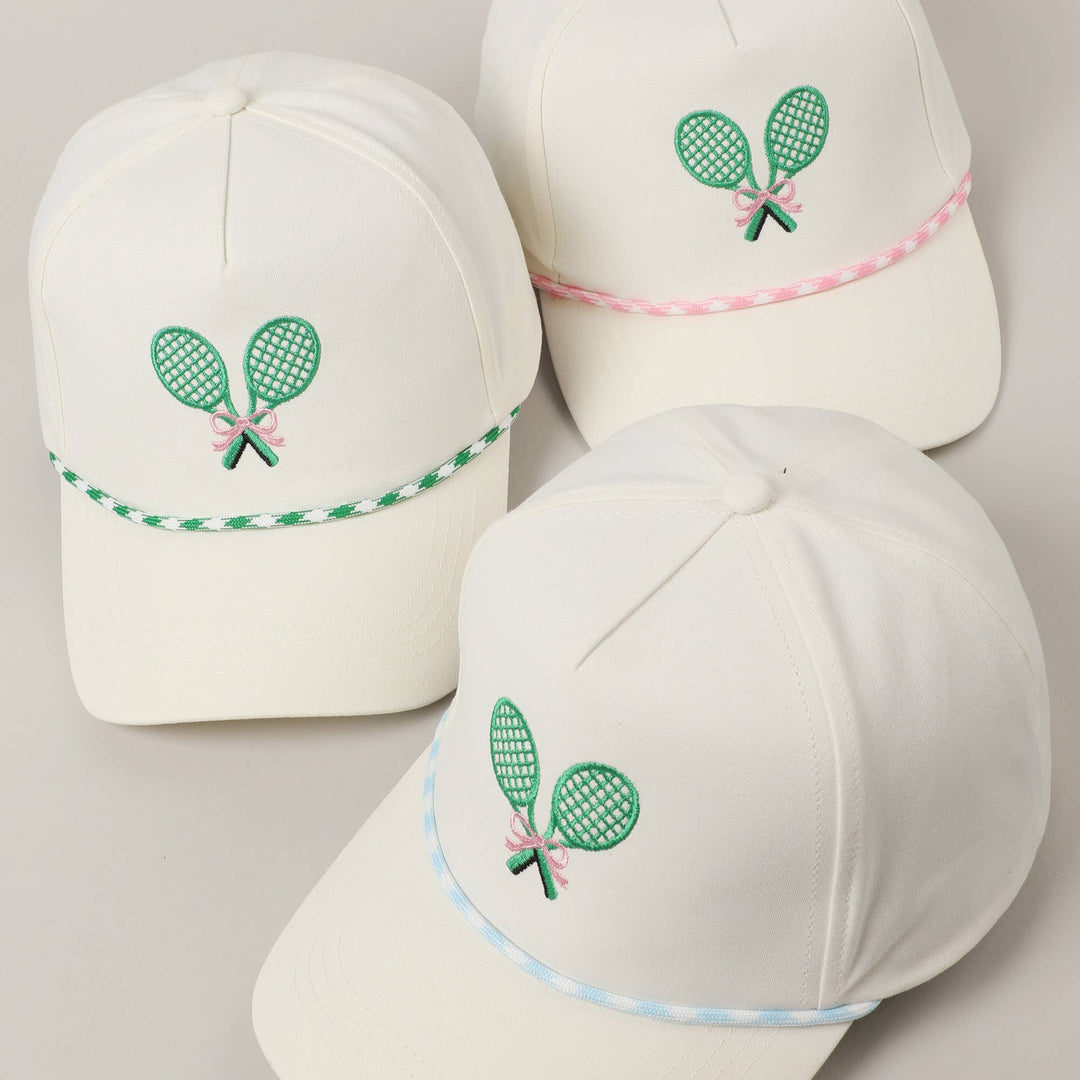 Fashion City - Tennis Racquets Ribbon Embroidery Trucker Hat: LT BLUE / ONE SIZE