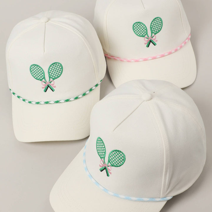 Fashion City - Tennis Racquets Ribbon Embroidery Trucker Hat: LT BLUE / ONE SIZE