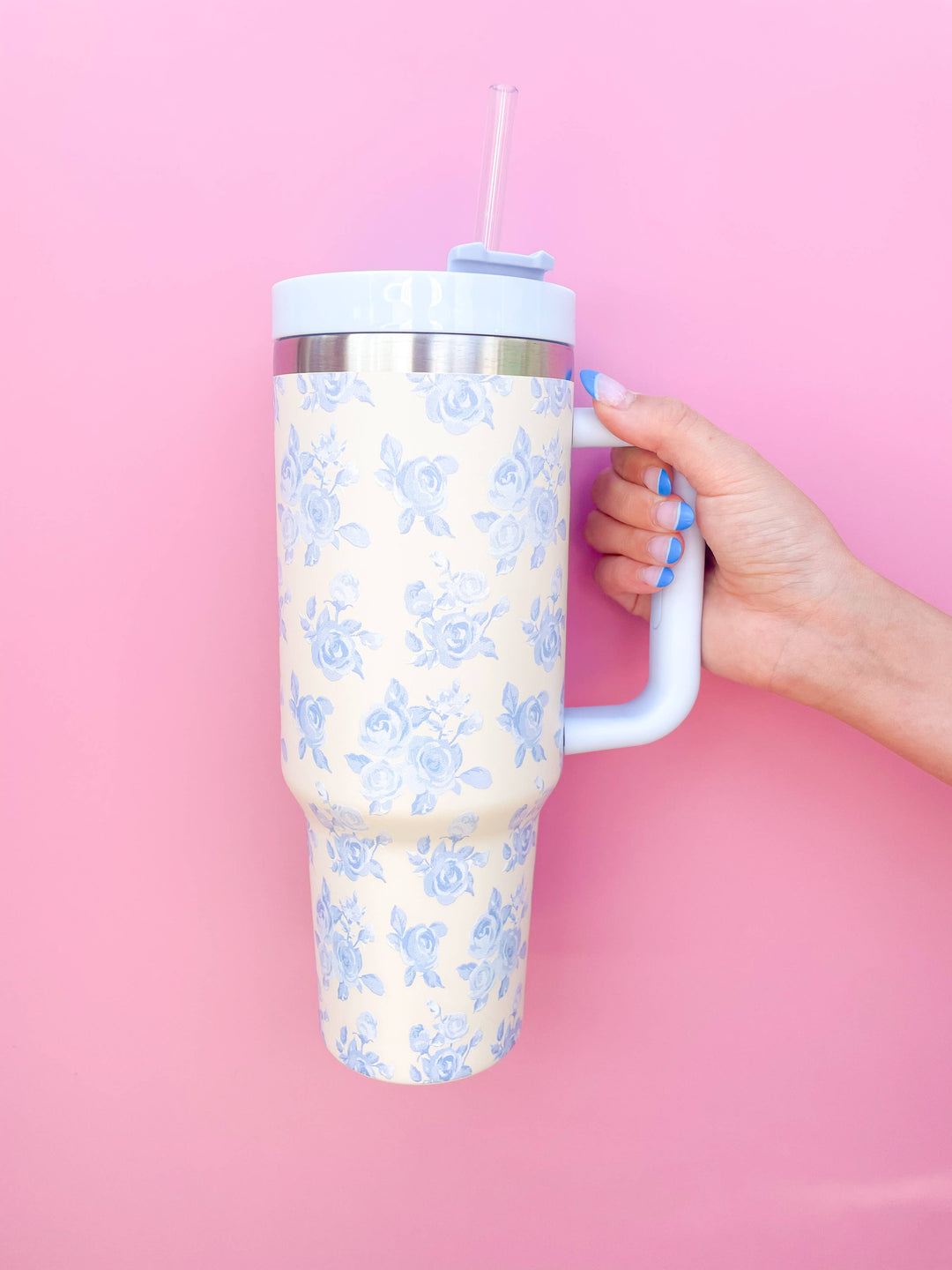 Rock Paper Scissors - Cream & Blue Floral 40oz Tumbler