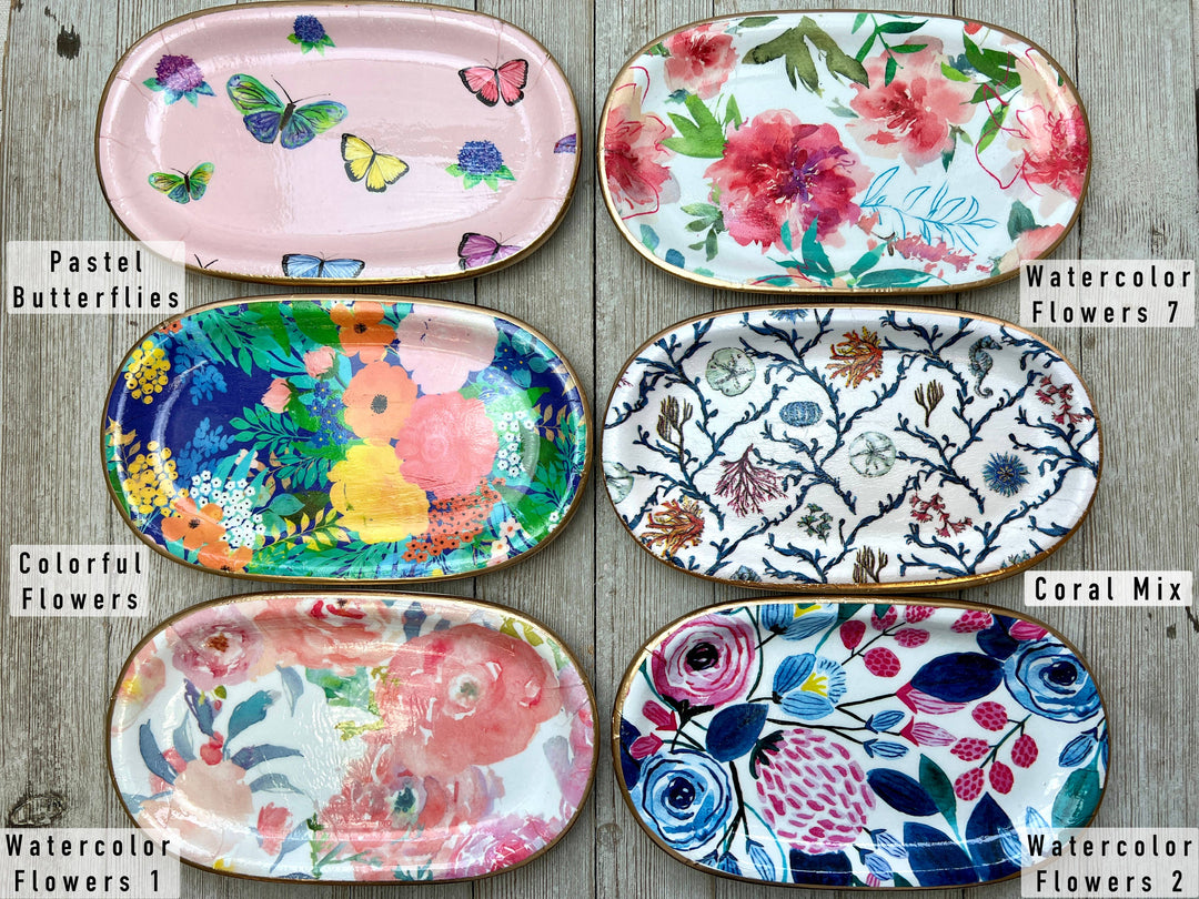 Ten Twenty Six Designs - Ceramic Jewelry tray- large: Blue Floral Leaves