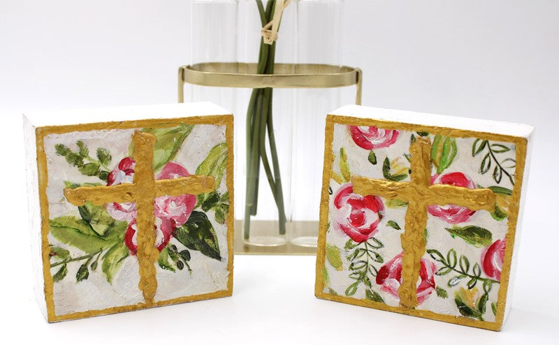 TradeCie Floral Cross Wood Block Sign – The Oaks Apparel Co.